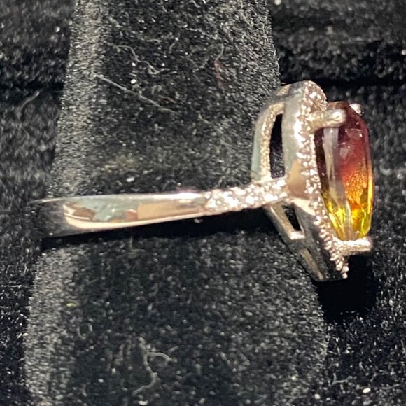 Ring Tourmaline Size 8 Pear-Shaped Tourmaline Stone 10mm x 8mm 38 CZ Cubic Zirco - Picture 5 of 15